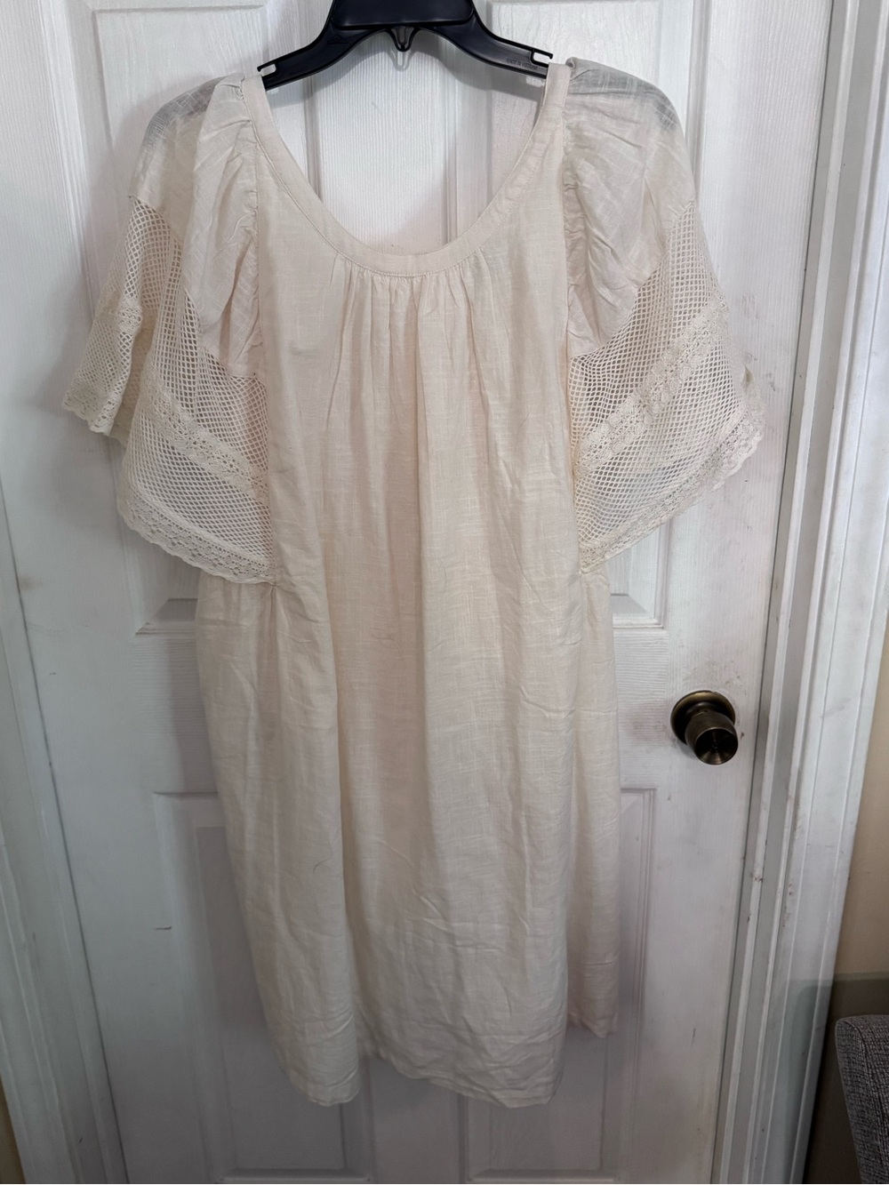 Old Navy Cream Gauzy Midi Dress with Crochet Flutter Sleeves